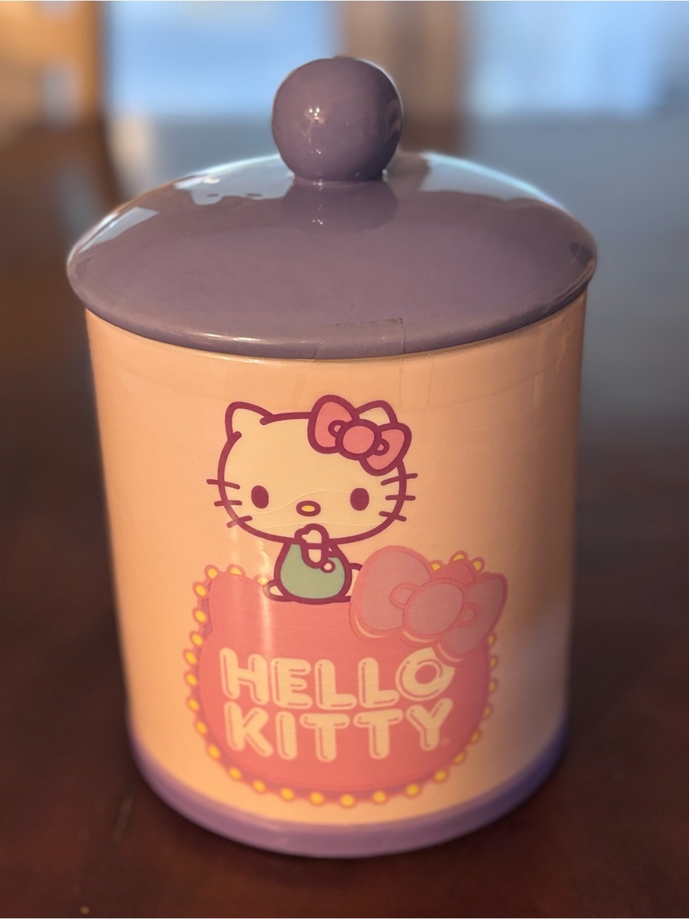 Sanrio Hello Kitty Pink & Purple Ceramic Cookie Jar Canister w/ Lid